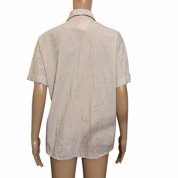 Lisa Says Gah Striped Button Down Shirt - White and Brown - Picture 5 of 8